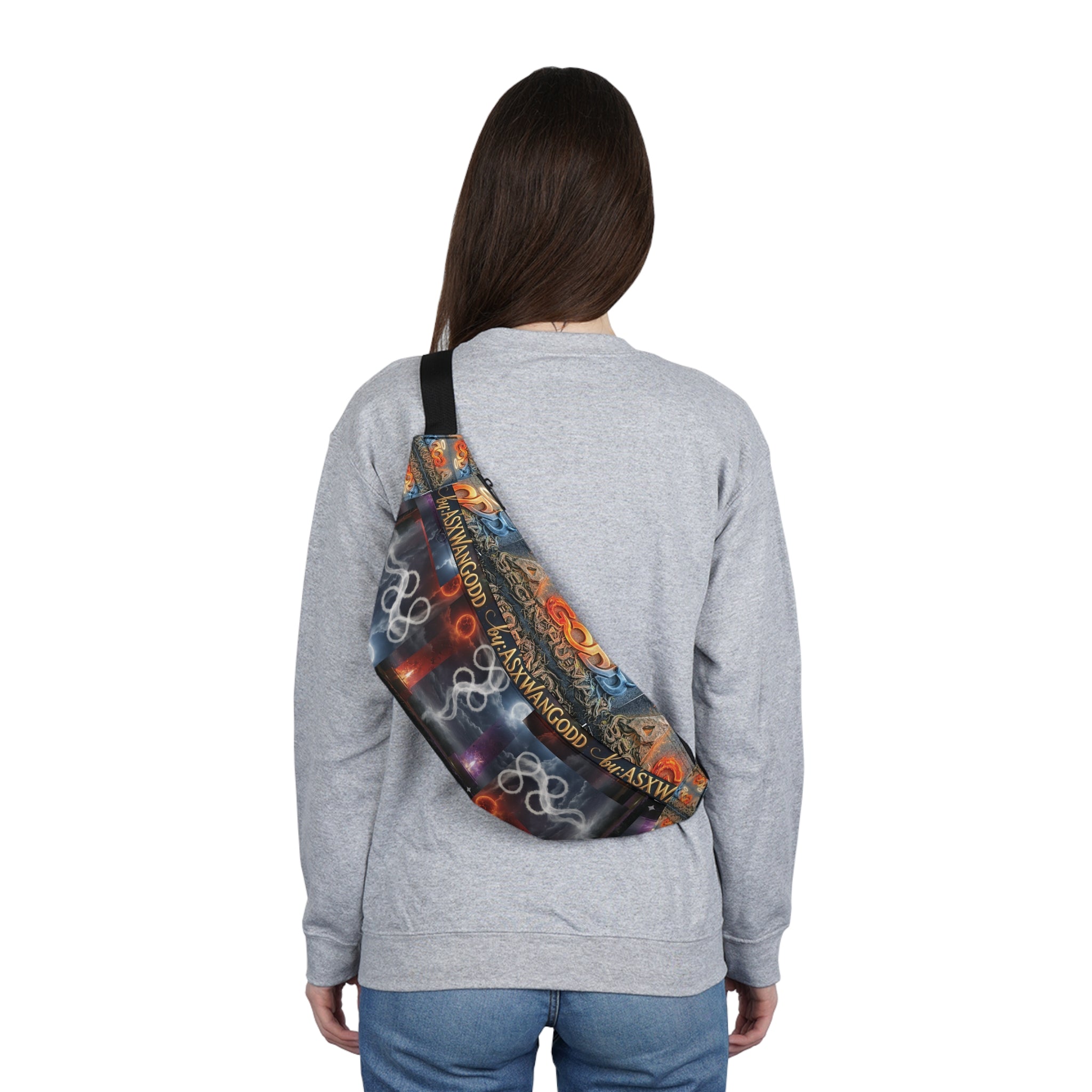 Large Fanny Pack — Dark Fantasy Graphic Waist Bag with Mythic Text