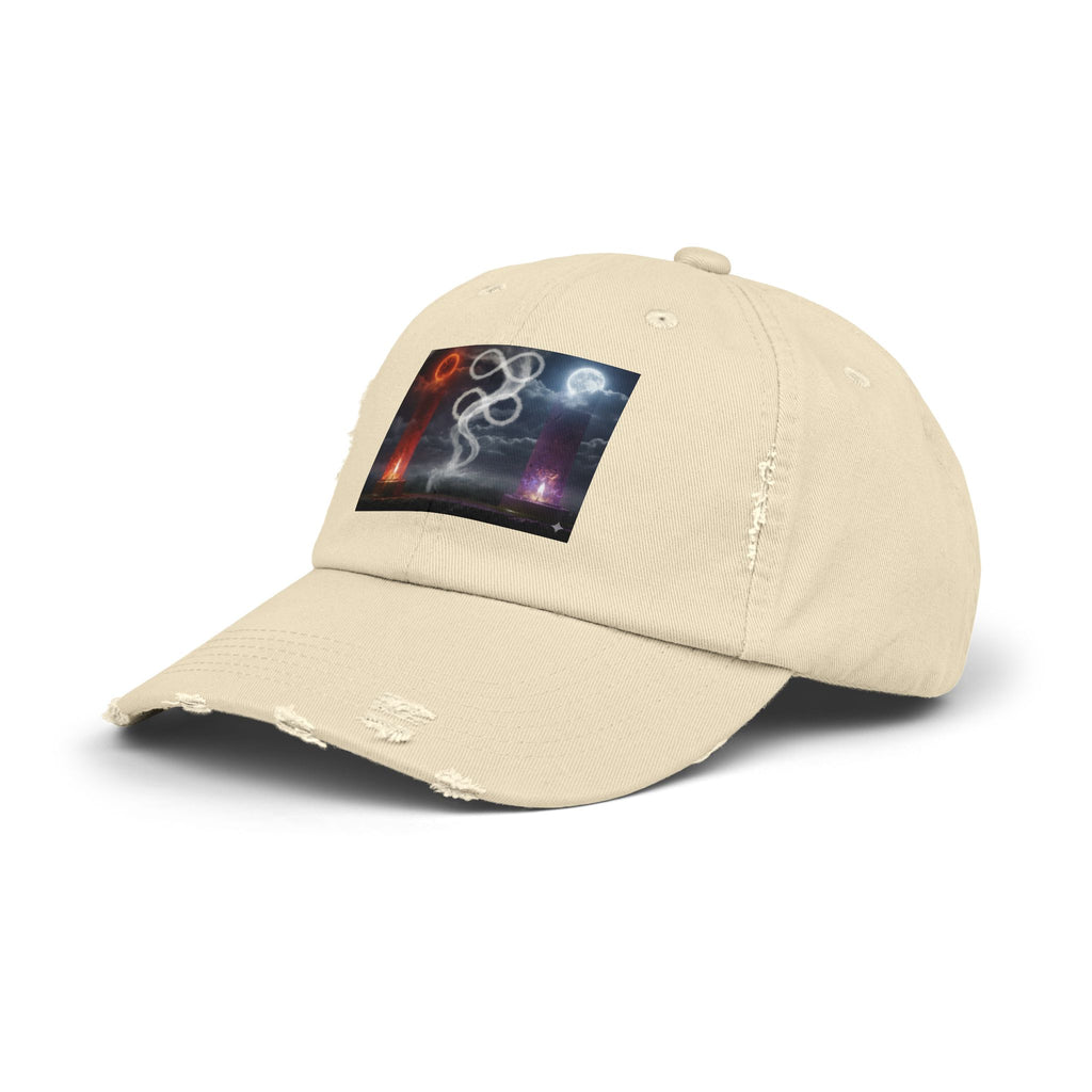 Distressed Baseball Cap — Elemental Smoke Rings Design (Fire & Ice, Vintage Look)