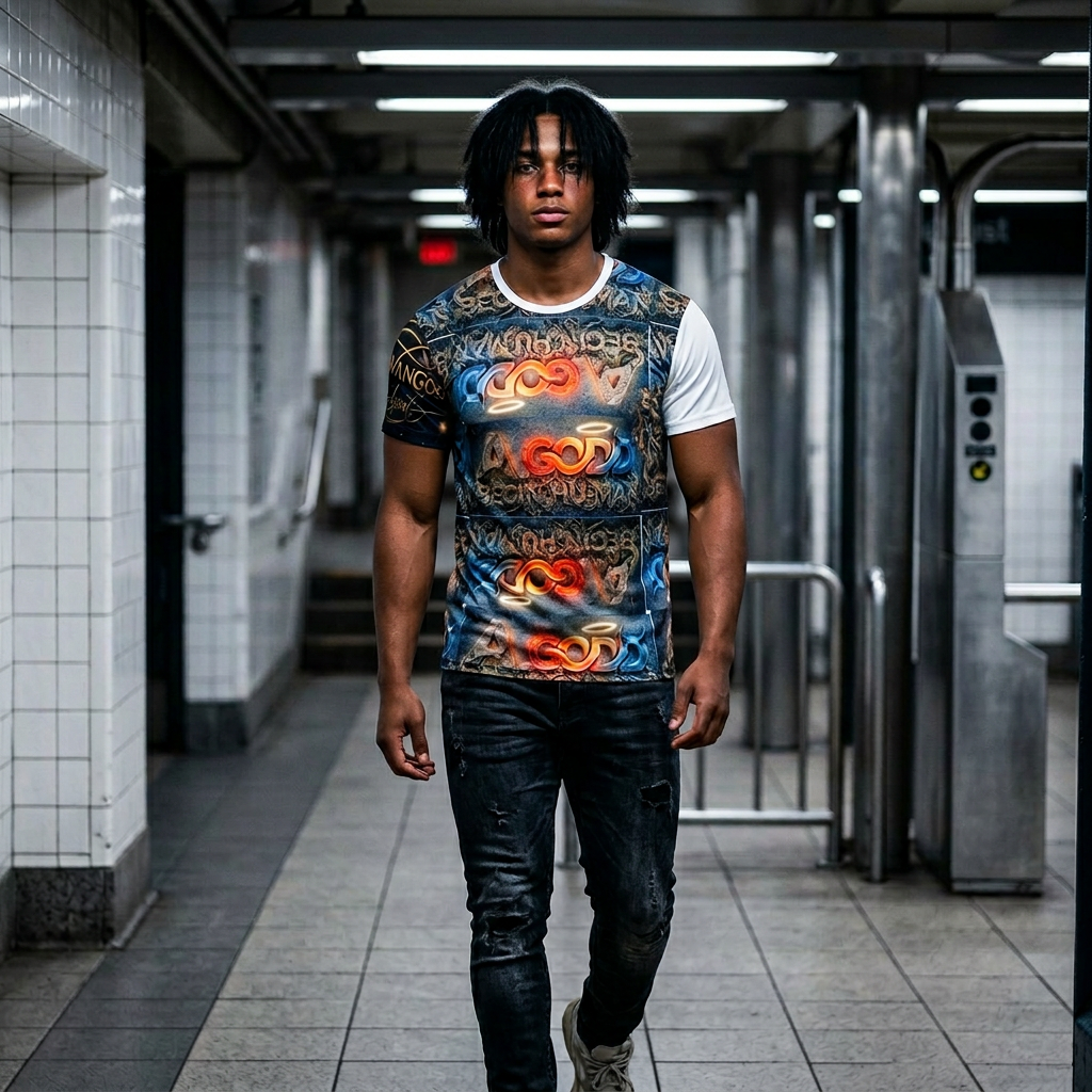 All-Over Print 'A GODD' Graphic T-Shirt – Abstract Urban Streetwear