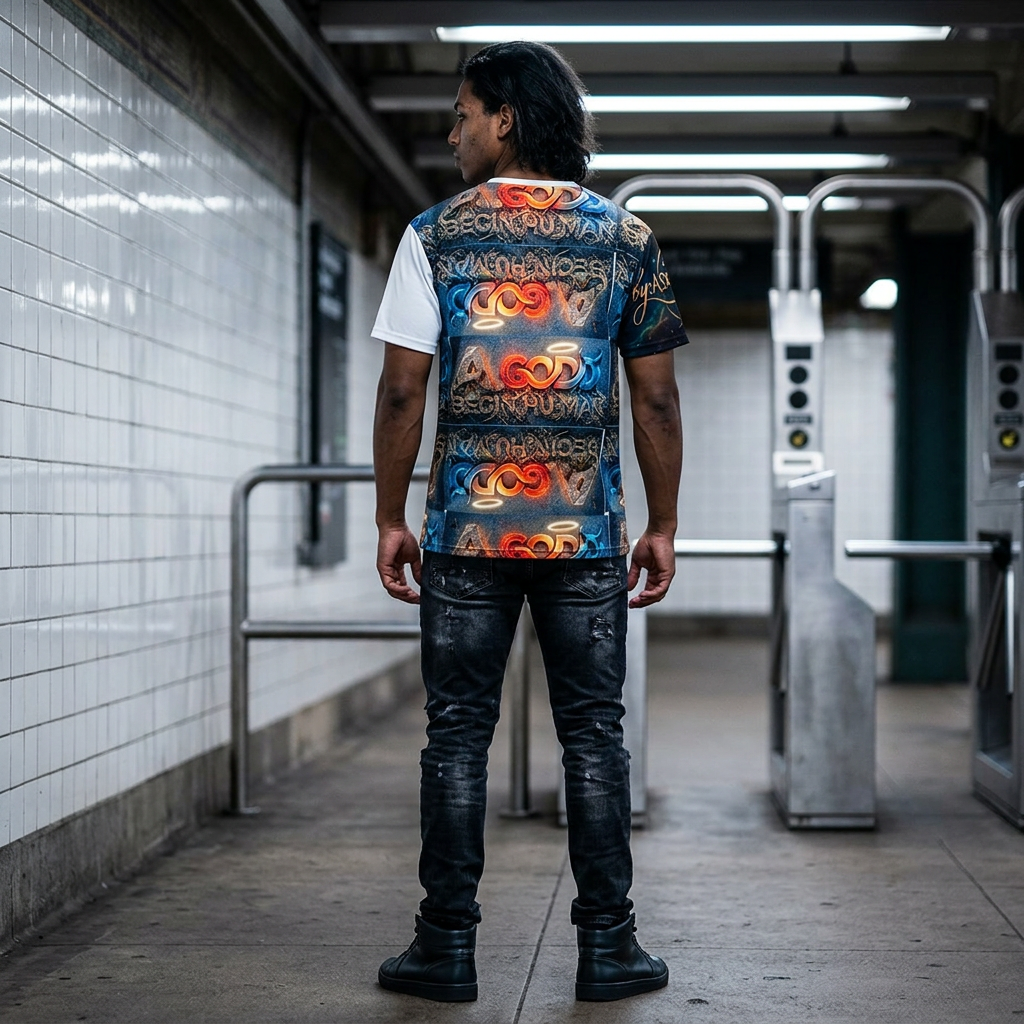 All-Over Print 'A GODD' Graphic T-Shirt – Abstract Urban Streetwear