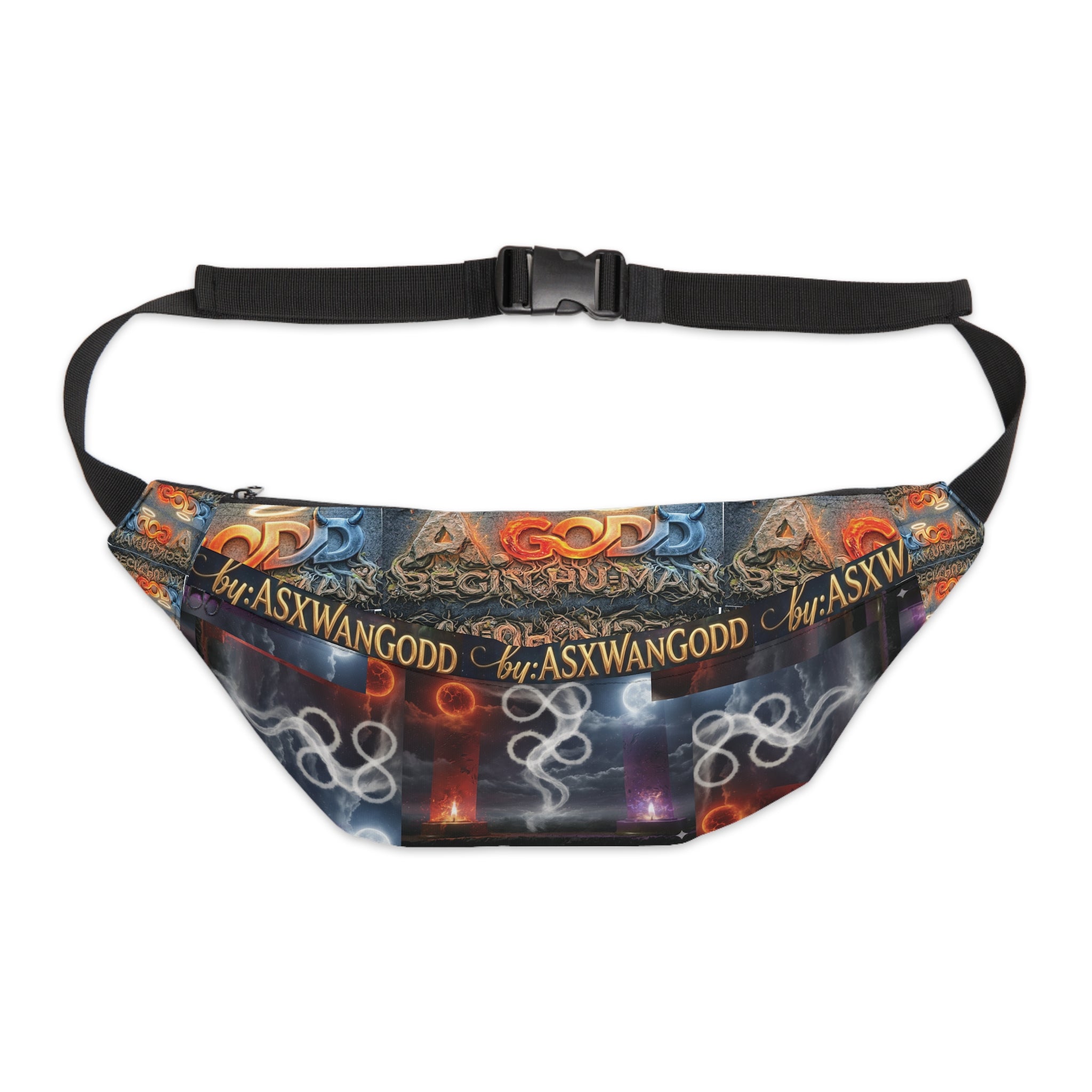 Large Fanny Pack — Dark Fantasy Graphic Waist Bag with Mythic Text